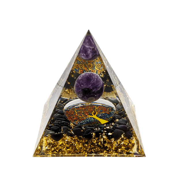 Orgonite Pyramid Amethyst & Black Obsidian Tree of Life