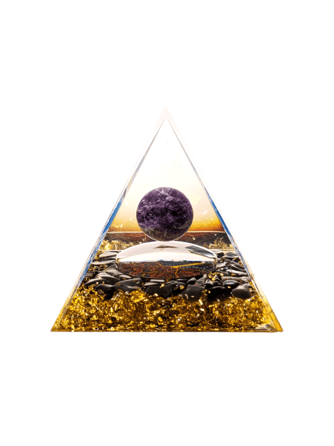 Orgonite Pyramid Amethyst & Black Obsidian Tree of Life