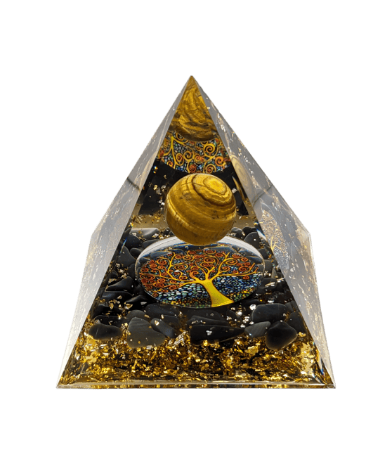 Orgonite Tiger's Eye Pyramid & Black Obsidian Tree of Life