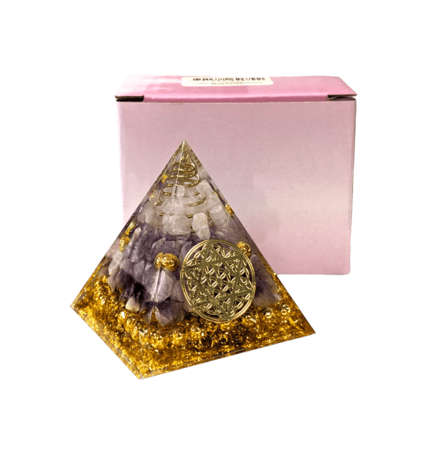 Orgonite Pyramid Rock Crystal & Amethyst Flower of Life Pentacle