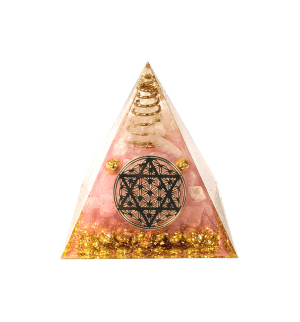 Orgonite Pyramid Rock Crystal & Rose Quartz Flower of Life Pentacle