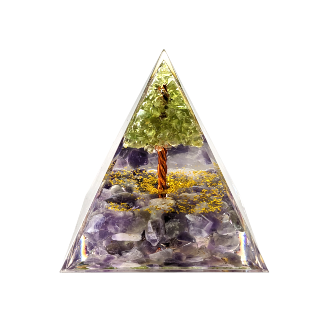 Orgonite Pyramid Amethyst & Peridot Tree of Life