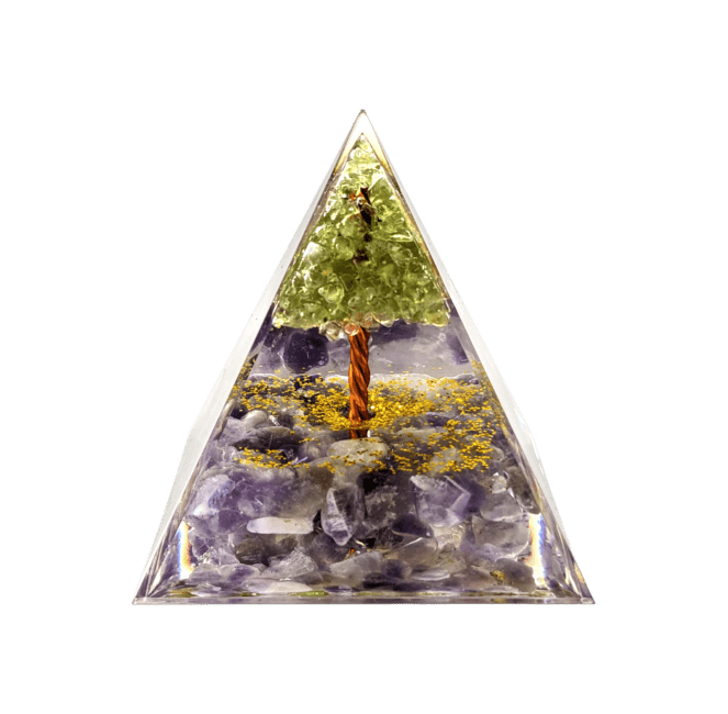 Orgonite Pyramid Amethyst & Peridot Tree of Life