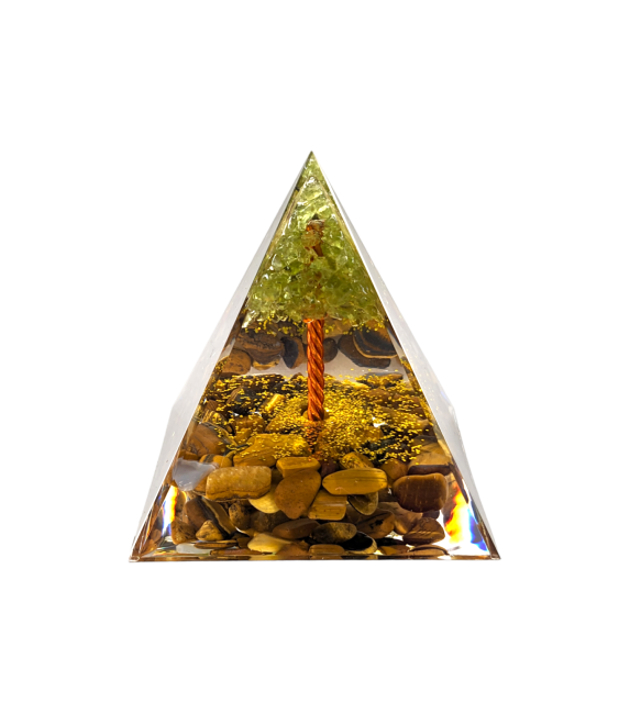Orgonite Pyramid Tiger Eye & Peridot Tree of Life