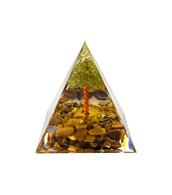 Orgonite Pyramid Tiger Eye & Peridot Tree of Life