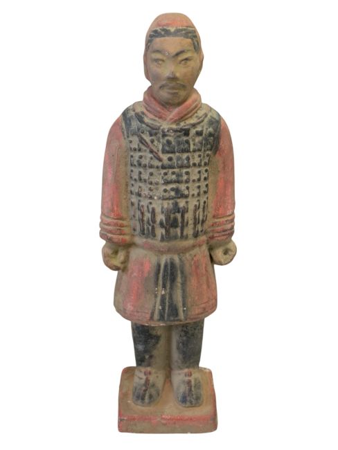 Antique Terracotta Colourful Knight Statue 24cm