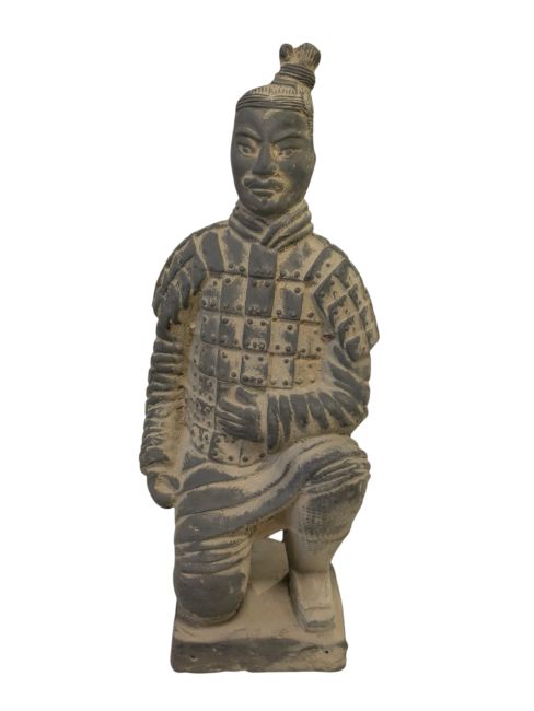 Black Kneeling Archer Statue in Terracotta, 21cm