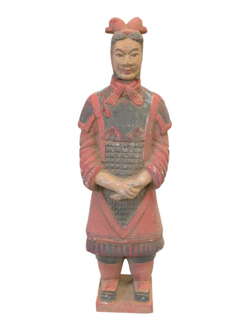 Antique Colourful Terracotta Statue General 26cm
