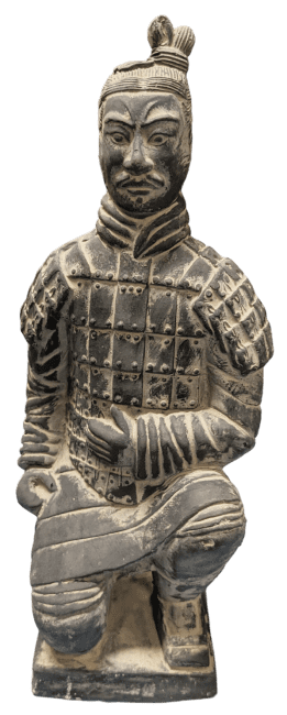 Black Kneeling Archer Statue in Terracotta 35cm