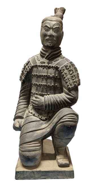 Black Kneeling Archer Statue in Terracotta 35cm