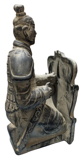 Black Archer Statue with Terracotta Shield Kneeling 35cm