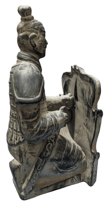 Black Archer Statue with Terracotta Shield Kneeling 35cm