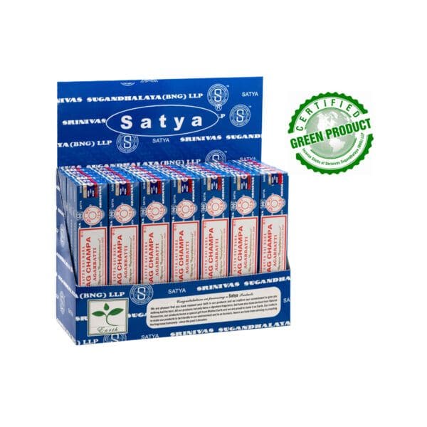 Satya Nag Champa incense stand 42 packs of 15g