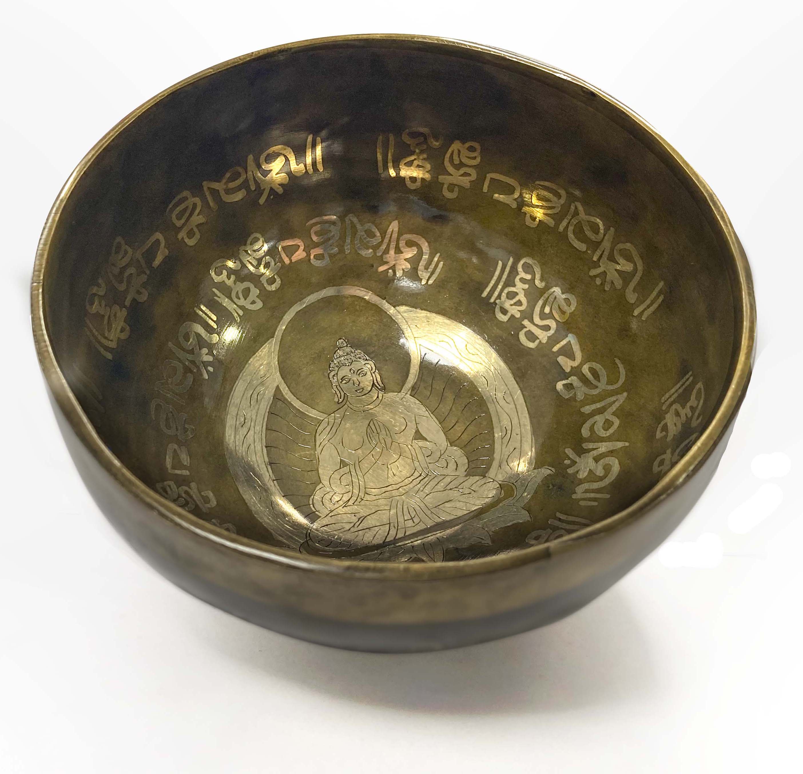 Tibetan singing bowl with engravings - Buddha - 14cm
