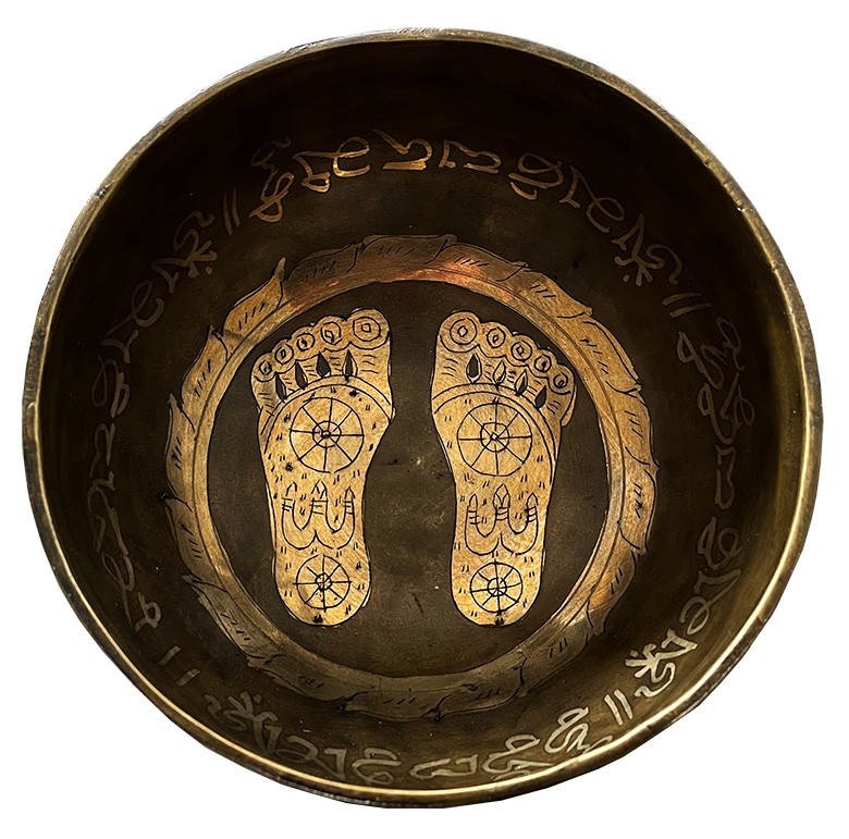 Feet Tibetan singing bowl 7 metals with engravings without mesh 14cm