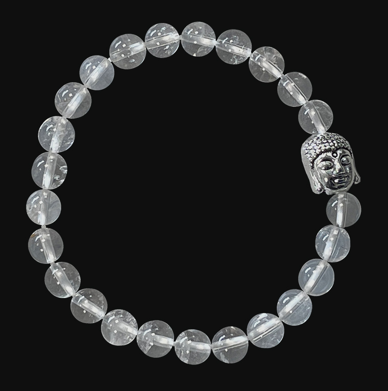 Rock crystal & Buddha 6mm pearls bracelet
