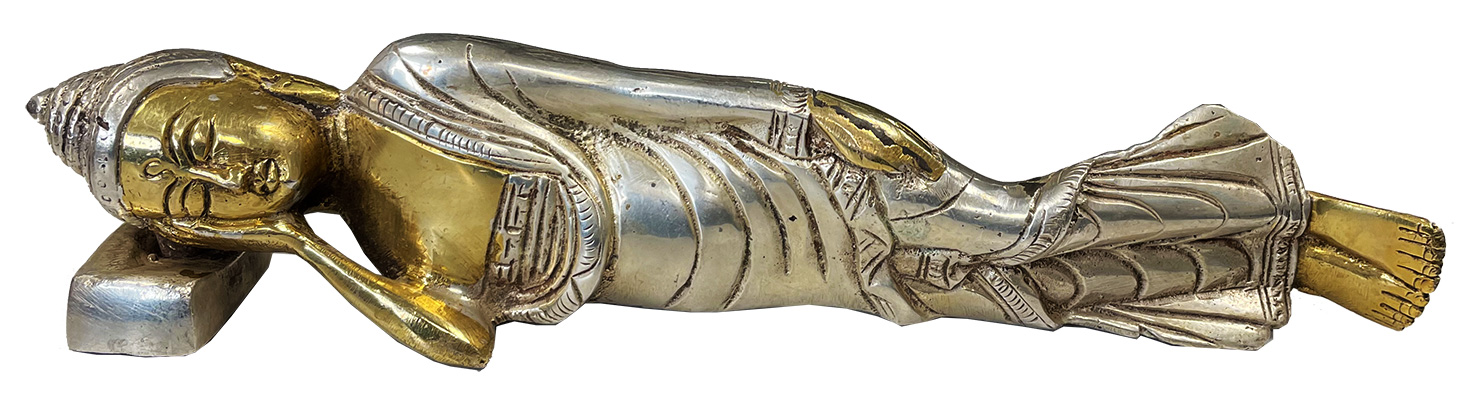 Tibetan Brass Reclining Buddha 26cm