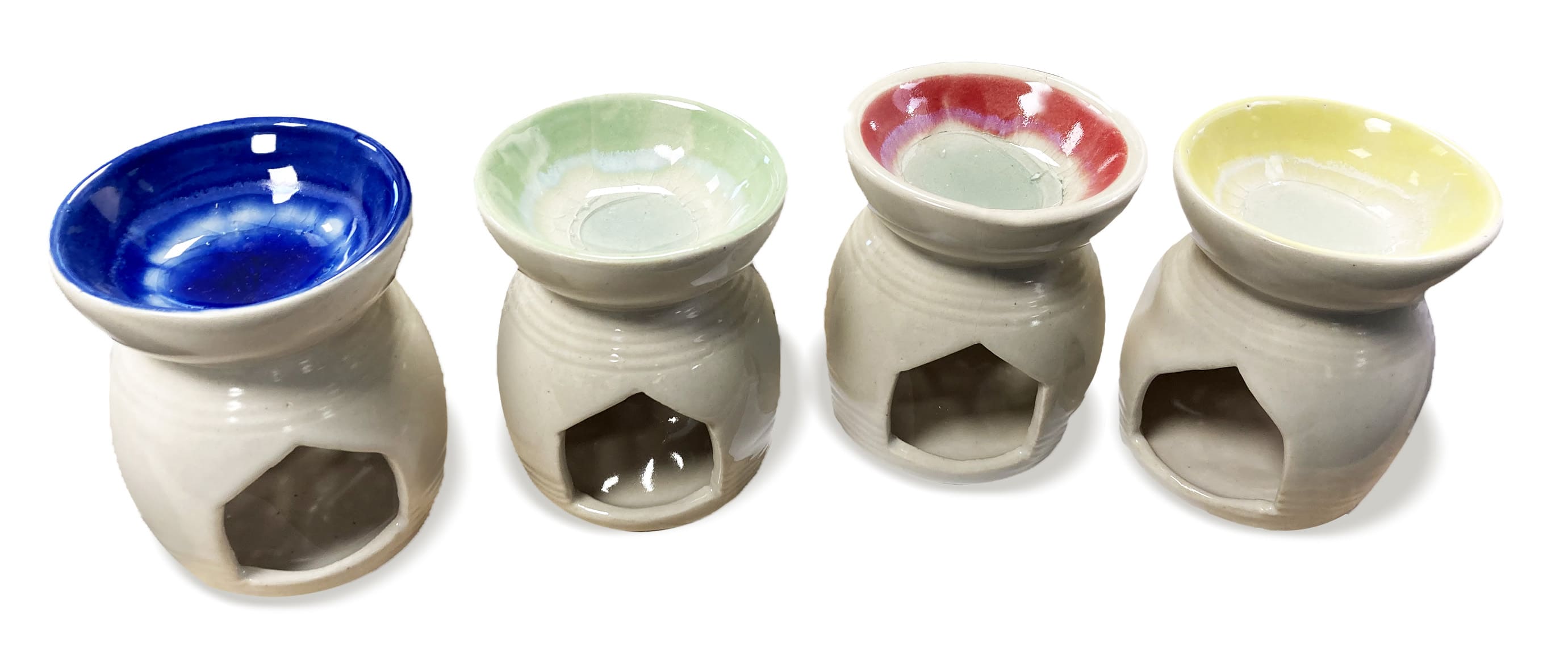 White & red openwork ceramic oil burner 12cm