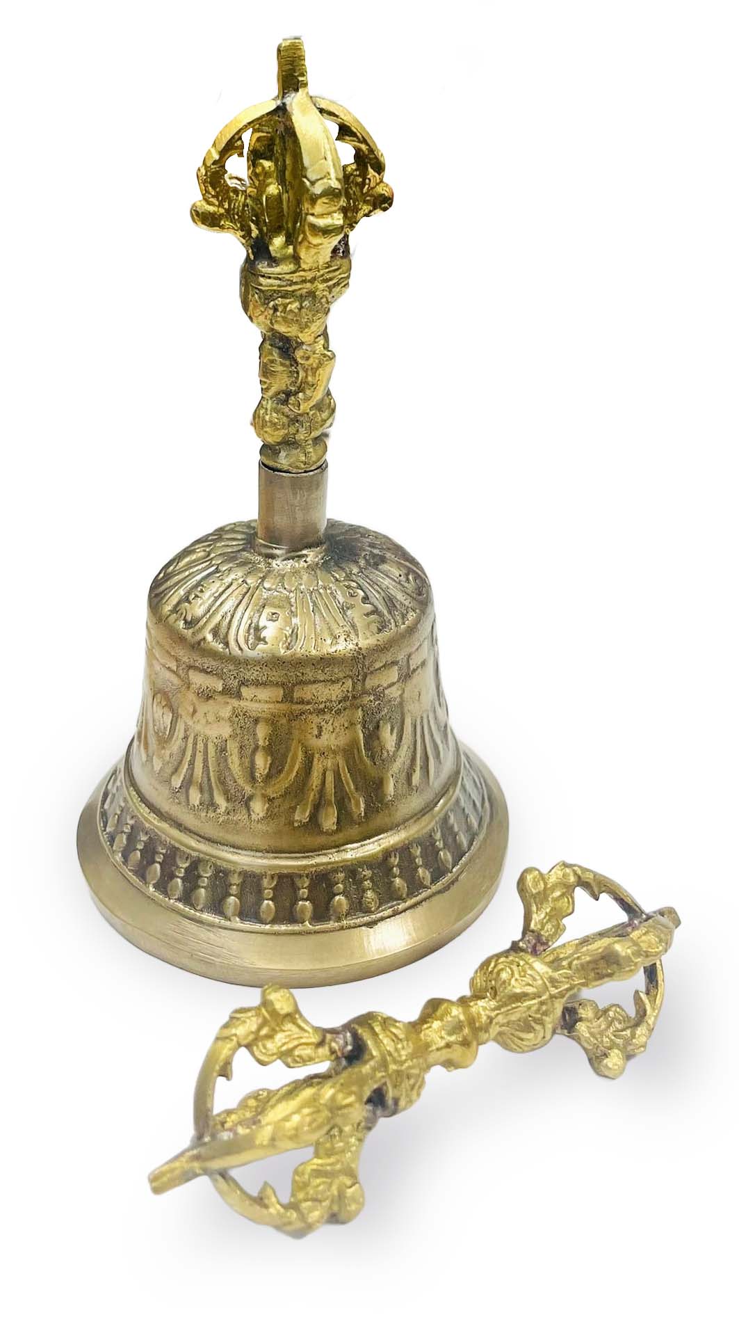 Tibetan singing bell with dorje Golden Brass