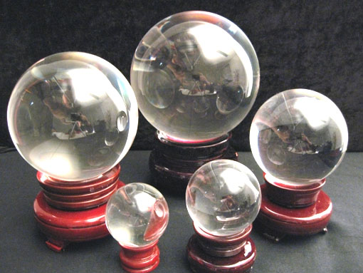 Crystal ball with red wooden stand 10cm