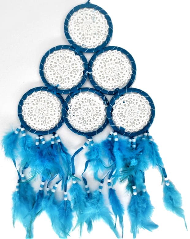 Dream catcher pyramid fabric embroidered blue 15cm