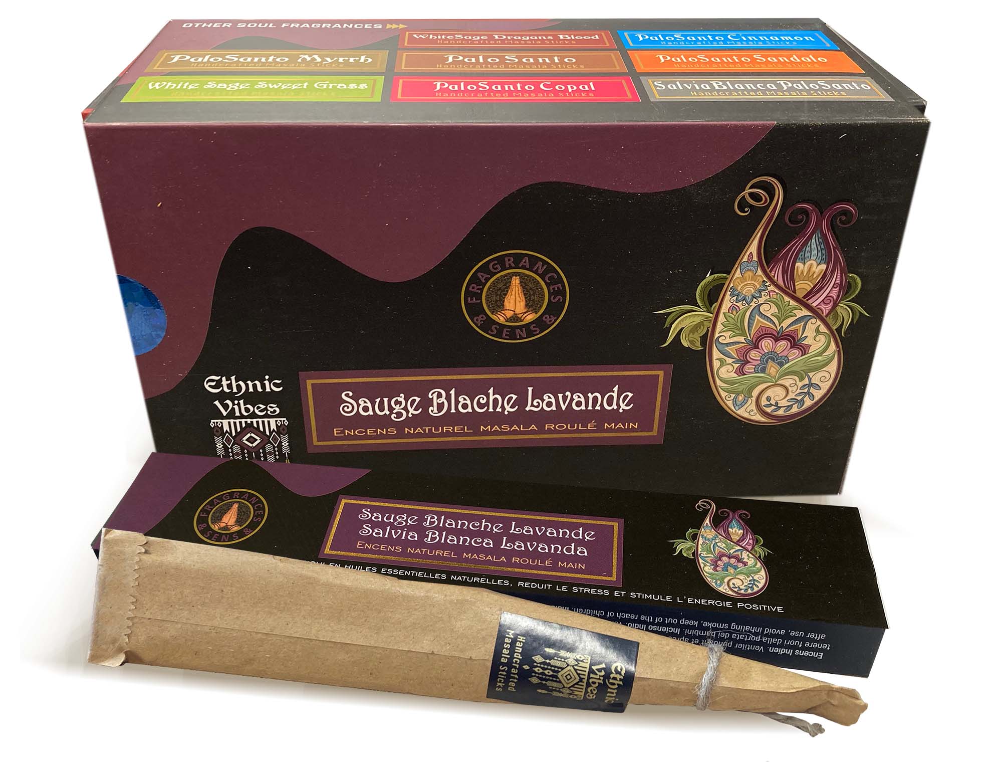 Fragrances & Sens Ethnic Vibes Whitesage & Lavander masala incense 15g