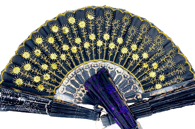  Black fan with mix color flowers x12