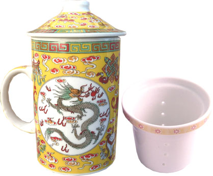 Yellow teapot mug with dragon