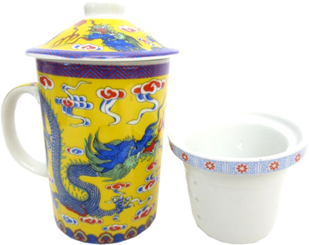 Yellow chineese porcelain mug with blue dragon