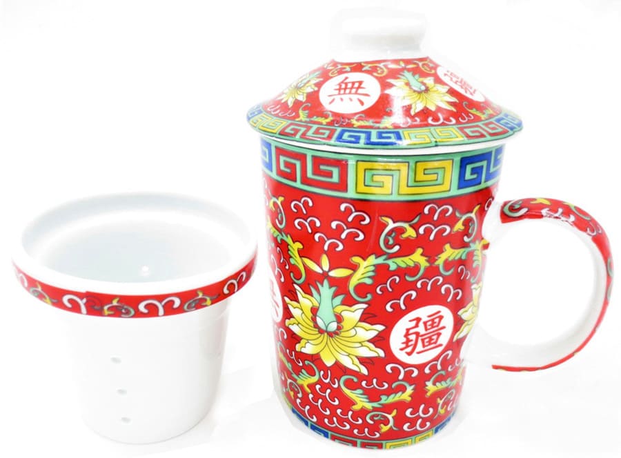 Red mug with yellow lotus