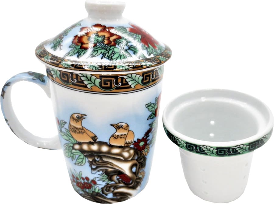 Mug teapot yellow sparrows