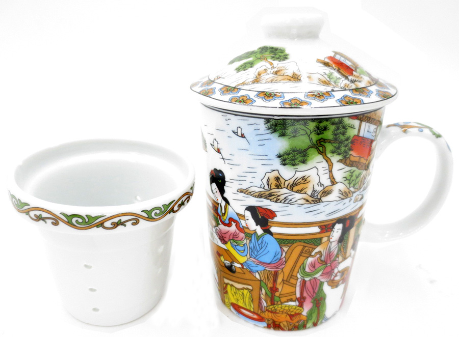 Chineese sitting women porcelain mug