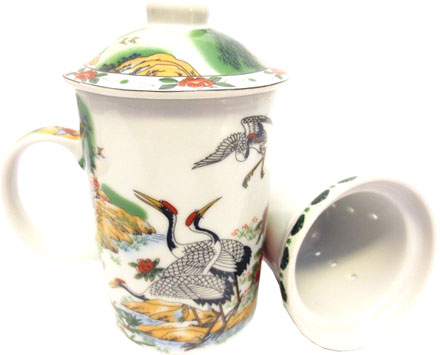 Chineese porcelain mug with pelicans