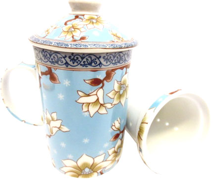 Blue chineese porcelain mug with white flowers