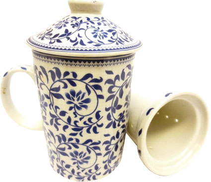 Chineese porcelain mug with blue leaves