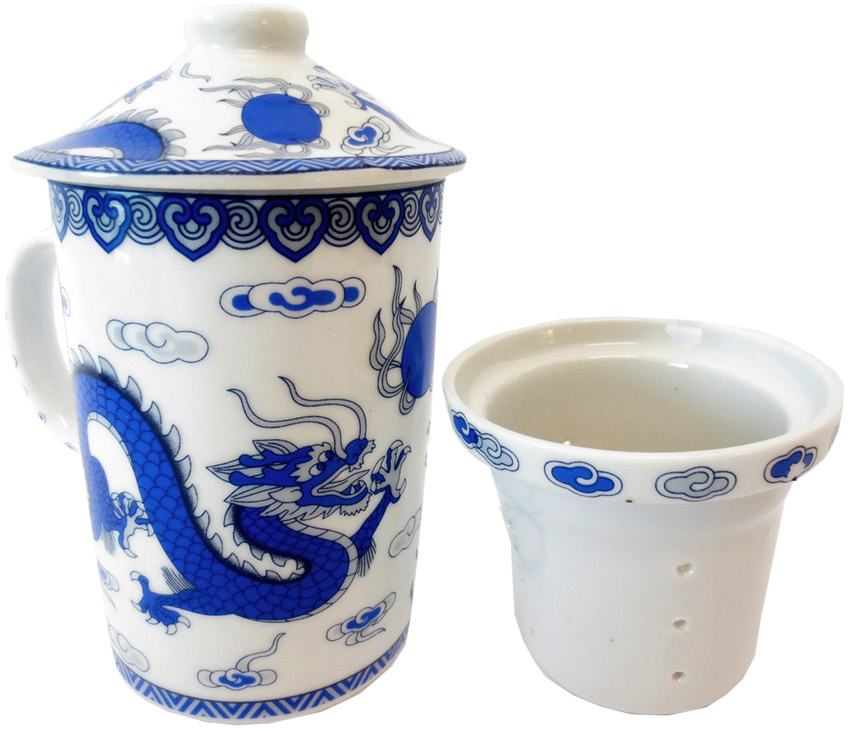 White teapot mug blue dragon