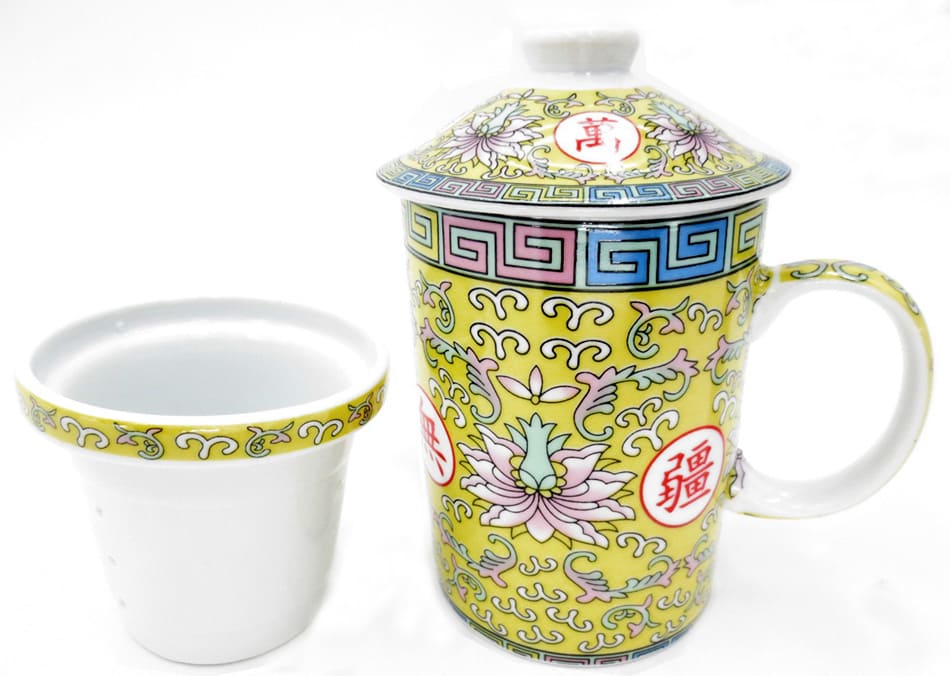 Yellow mug with pink lotus