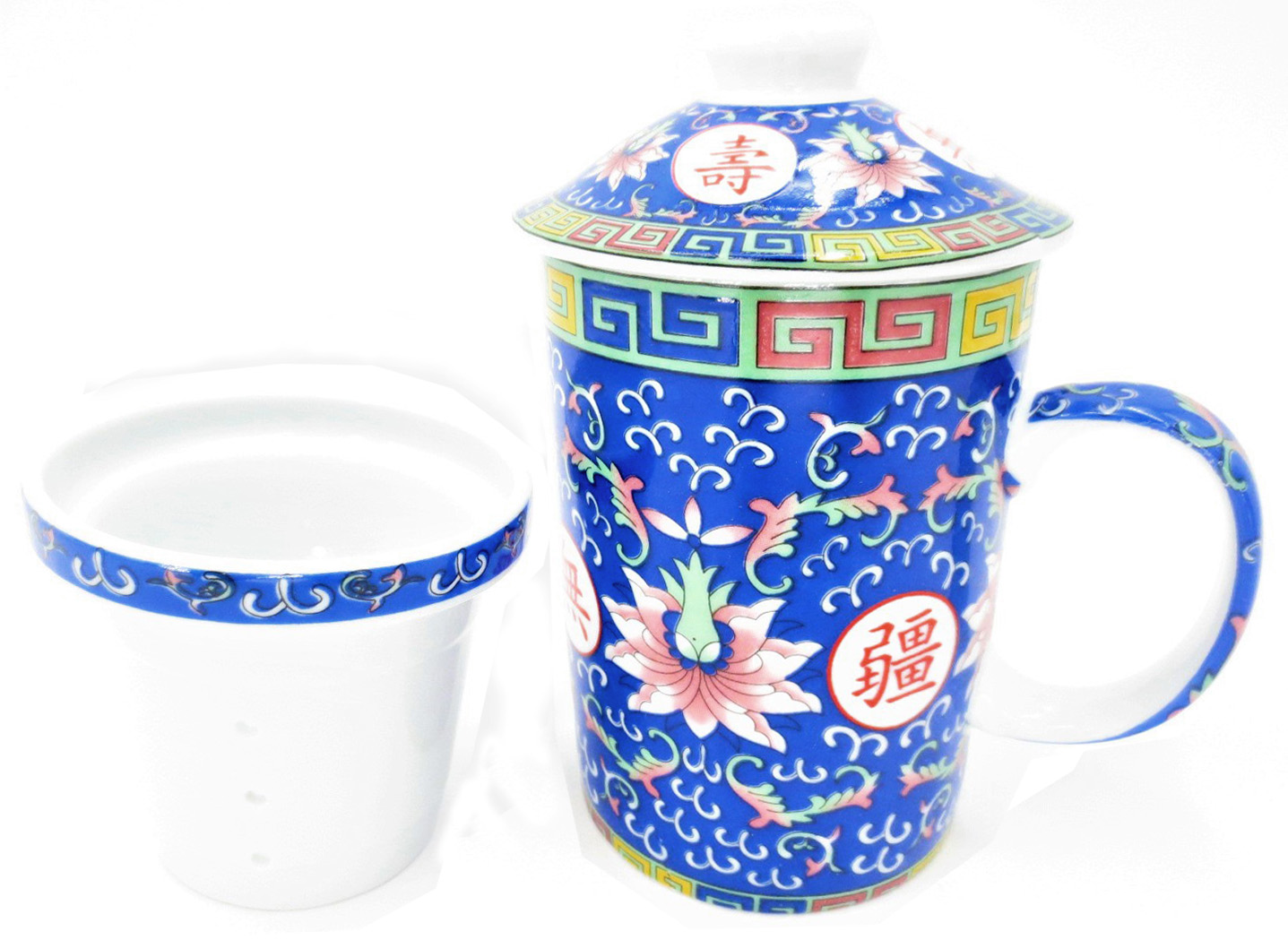 Blue mug with pink lotus