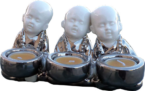 3 sitting monks ceramic candle holder 20cm