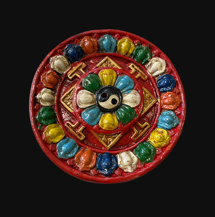 Tibetan incense holder in Terracotta Mandala Painted 12cm