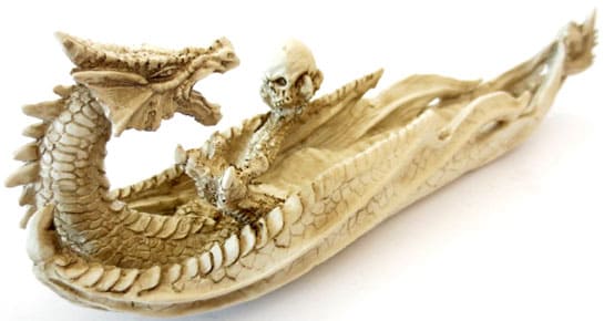 Incense holder white dragon & skull 26cm