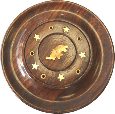 Wooden round incense holder elephant 10cm