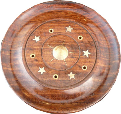 Wooden round incense holder sun 10cm