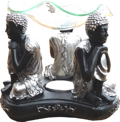 3 black thinking buddhas oil burner