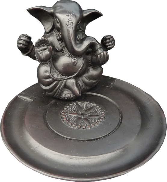Round ganesh resin incense holder 9x9x7hcm