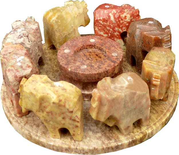 Round 8 elephants color stone incense holder x4 10cm
