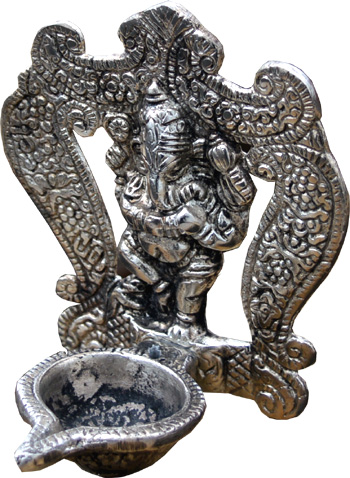 White metal ganesha incense holder