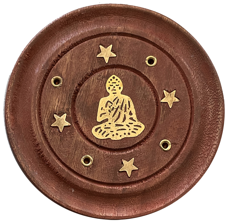 Wooden round incense holder Buddha 7,5cm x12
