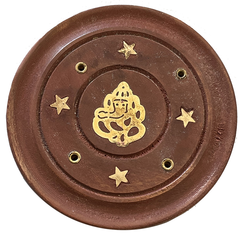 Wooden round incense holder Ganesha 7,5cm x12