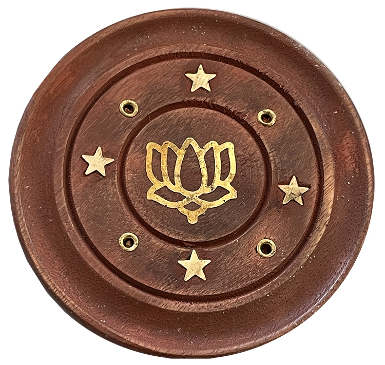 Wooden round incense holder Lotus 7,5cm x12
